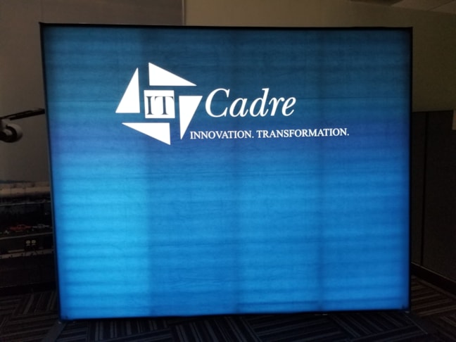 Illuminated custom fabric display is 10 tall. This lit backdrop will attract at your next show!