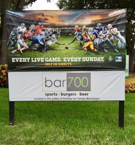 Custom Outdoor Banner Attached to Wood Post