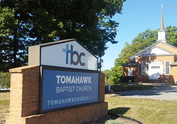 Reface for an older monument sign for Tomahawk Baptist Church on Hull St Rd in Richmond, VA